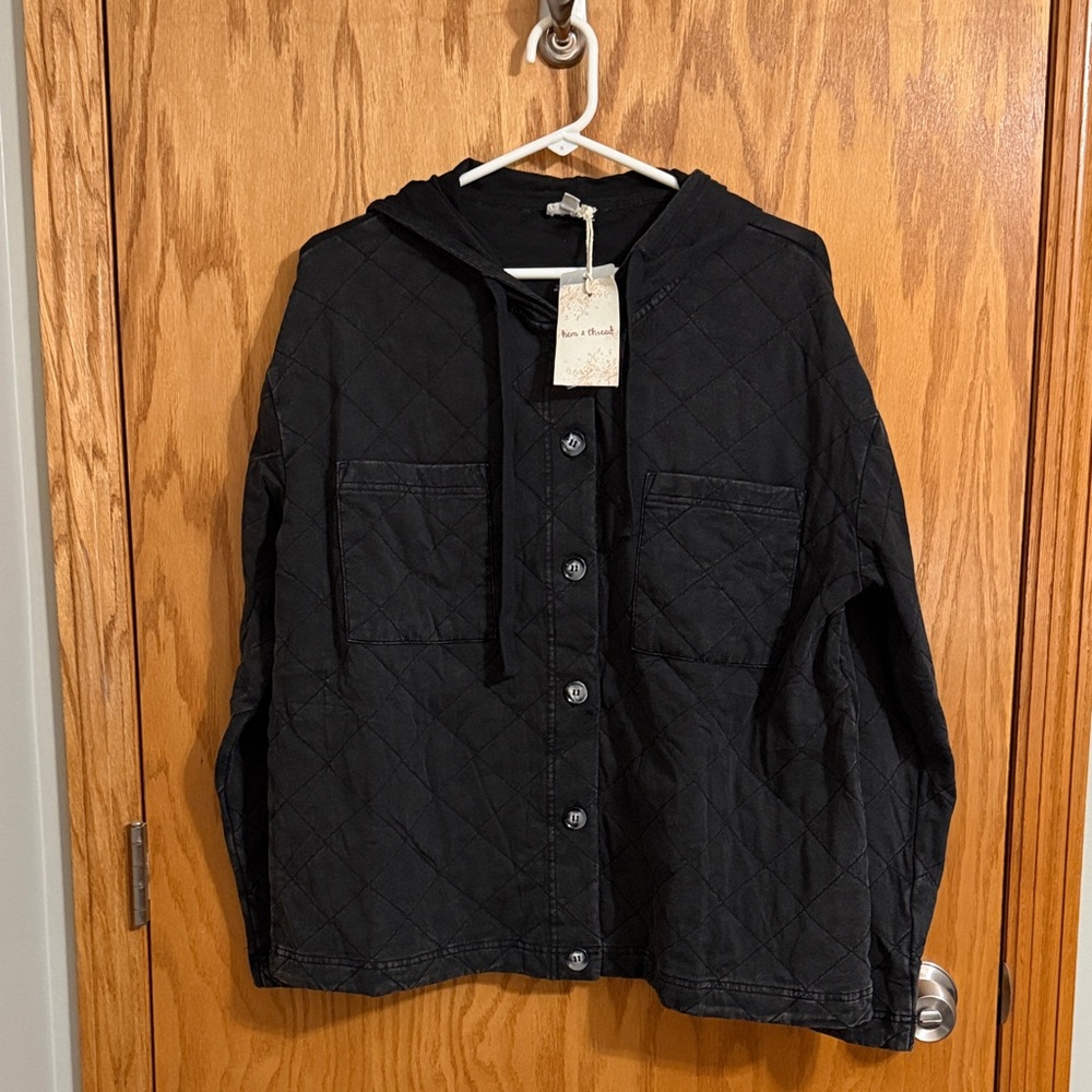 Hem & Thread Black Quilted Hooded Utility Jacket